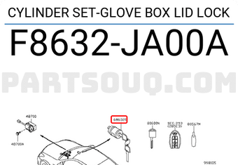Nissan F8632JA00A CYLINDER SET-GLOVE BOX LID LOCK