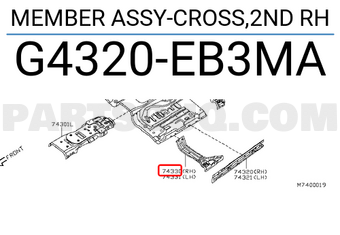 Nissan G4320EB3MA MEMBER ASSY-CROSS,2ND RH