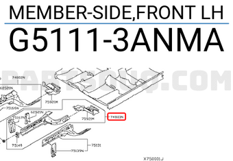 Nissan G51113ANMA MEMBER-SIDE,FRONT LH