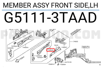 Nissan G51113TAAD MEMBER ASSY FRONT SIDE,LH