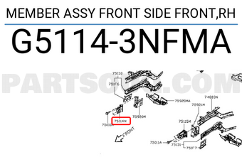 Nissan G51143NFMA MEMBER ASSY FRONT SIDE FRONT,RH
