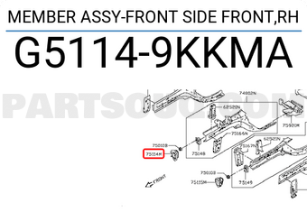 Nissan G51149KKMA MEMBER ASSY-FRONT SIDE FRONT,RH