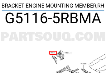 Nissan G51165RBMA BRACKET ENGINE MOUNTING MEMBER,RH