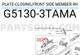 Nissan G51303TAMA PLATE-CLOSING,FRONT SIDE MEMBER RH