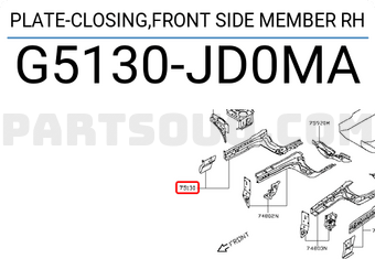 Nissan G5130JD0MA PLATE-CLOSING,FRONT SIDE MEMBER RH