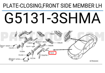 Nissan G51313SHMA PLATE-CLOSING,FRONT SIDE MEMBER LH