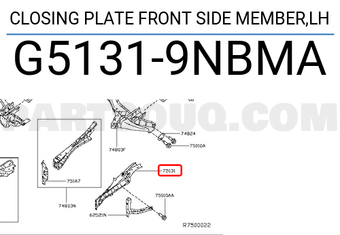 Nissan G51319NBMA CLOSING PLATE FRONT SIDE MEMBER,LH