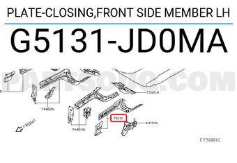 Nissan G5131JD0MA PLATE-CLOSING,FRONT SIDE MEMBER LH