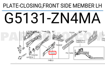 Nissan G5131ZN4MA PLATE-CLOSING,FRONT SIDE MEMBER LH