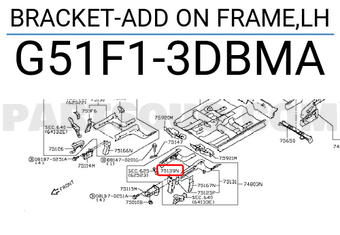 Nissan G51F13DBMA BRACKET-ADD ON FRAME,LH