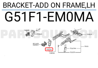 Nissan G51F1EM0MA BRACKET-ADD ON FRAME,LH