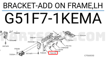 Nissan G51F71KEMA BRACKET-ADD ON FRAME,LH