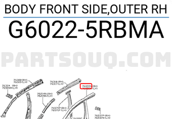 Nissan G60225RBMA BODY FRONT SIDE,OUTER RH