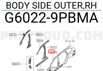 Nissan G60229PBMA BODY SIDE OUTER,RH