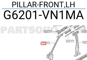 Nissan G6201VN1MA PILLAR-FRONT,LH
