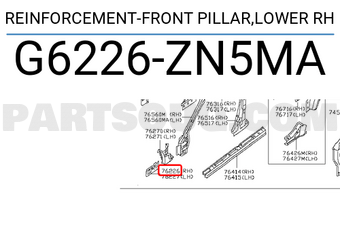 Nissan G6226ZN5MA REINFORCEMENT-FRONT PILLAR,LOWER RH