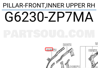 Nissan G6230ZP7MA PILLAR-FRONT,INNER UPPER RH