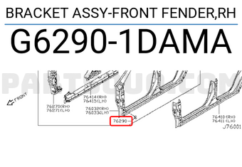 Nissan G62901DAMA BRACKET ASSY-FRONT FENDER,RH