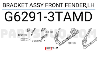 Nissan G62913TAMD BRACKET ASSY FRONT FENDER,LH