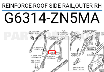 Nissan G6314ZN5MA REINFORCE-ROOF SIDE RAIL,OUTER RH