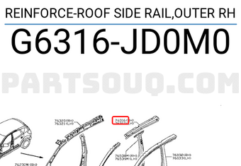 Nissan G6316JD0M0 REINFORCE-ROOF SIDE RAIL,OUTER RH