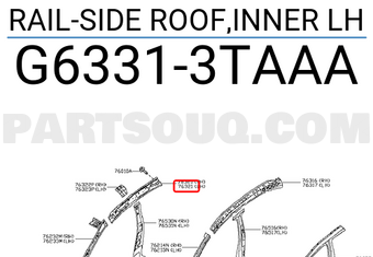 Nissan G63313TAAA RAIL-SIDE ROOF,INNER LH