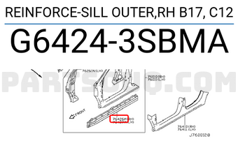 Nissan G64243SBMA REINFORCE-SILL OUTER,RH B17, C12