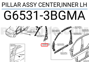 Nissan G65313BGMA PILLAR ASSY CENTER,INNER LH