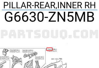 Nissan G6630ZN5MB PILLAR-REAR,INNER RH