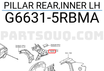 Nissan G66315RBMA PILLAR REAR,INNER LH
