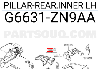 Nissan G6631ZN9AA PILLAR-REAR,INNER LH