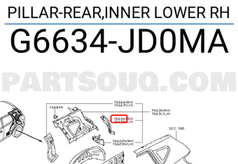 Nissan G6634JD0MA PILLAR-REAR,INNER LOWER RH