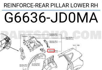 Nissan G6636JD0MA REINFORCE-REAR PILLAR LOWER RH