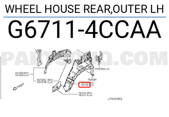 Nissan G67114CCAA WHEEL HOUSE REAR,OUTER LH