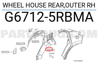 Nissan G67125RBMA WHEEL HOUSE REAR,OUTER RH