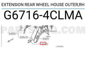 Nissan G67164CLMA EXTENSION REAR WHEEL HOUSE OUTER,RH