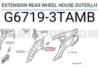 Nissan G67193TAMB EXTENSION REAR WHEEL HOUSE OUTER,LH