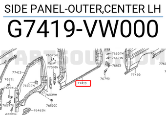Nissan G7419VW000 SIDE PANEL-OUTER,CENTER LH