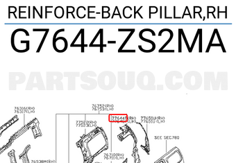 Nissan G7644ZS2MA REINFORCE-BACK PILLAR,RH