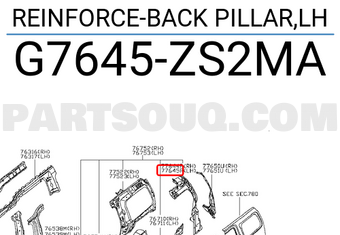 Nissan G7645ZS2MA REINFORCE-BACK PILLAR,LH