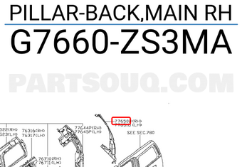 Nissan G7660ZS3MA PILLAR-BACK,MAIN RH