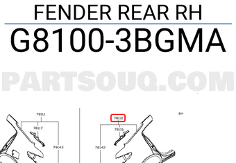 Nissan G81003BGMA FENDER REAR RH