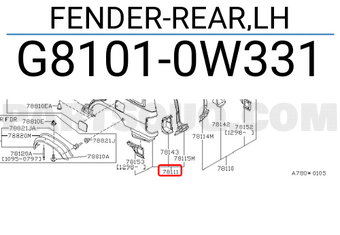 Nissan G81010W331 FENDER-REAR,LH