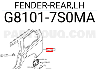 Nissan G81017S0MA FENDER-REAR,LH