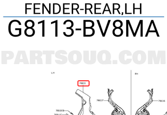 Nissan G8113BV8MA FENDER-REAR,LH