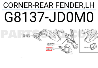 Nissan G8137JD0M0 CORNER-REAR FENDER,LH