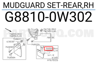 Nissan G88100W302 MUDGUARD SET-REAR,RH