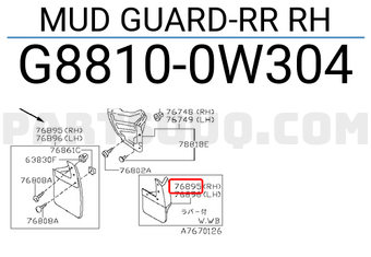 Nissan G88100W304 MUD GUARD-RR RH
