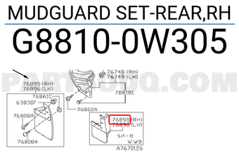 Nissan G88100W305 MUDGUARD SET-REAR,RH
