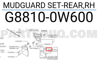 Nissan G88100W600 MUDGUARD SET-REAR,RH